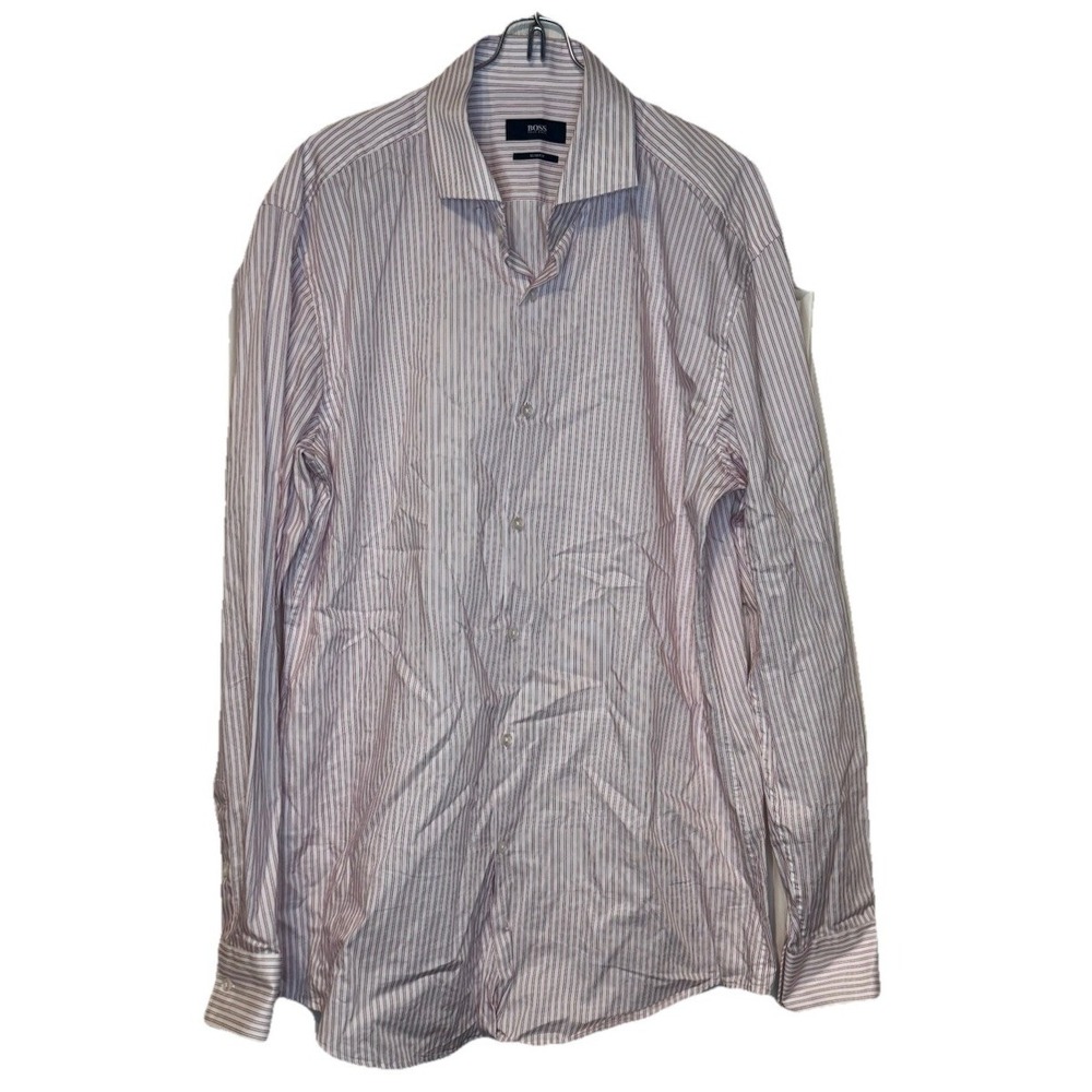 Boss Men's Dress Shirt Slim Fit‎ Striped Long Sleeve Button Up Cotton Size 41/16